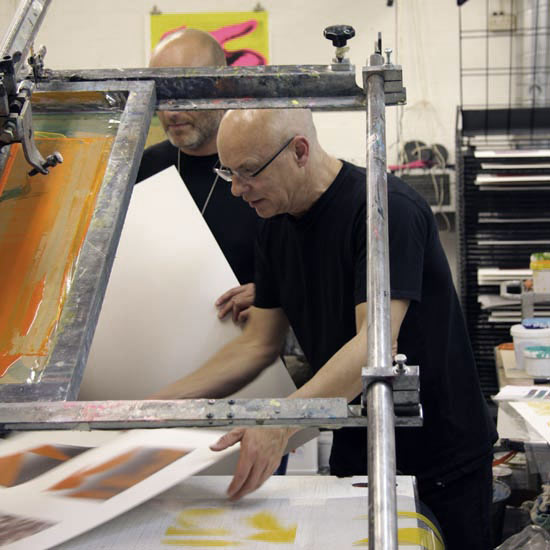 Brian Eno supervising the printing process