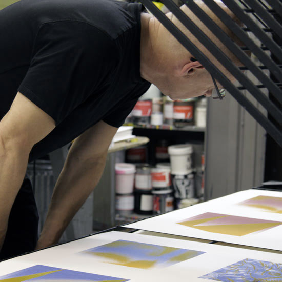 Brian Eno supervising the printing process